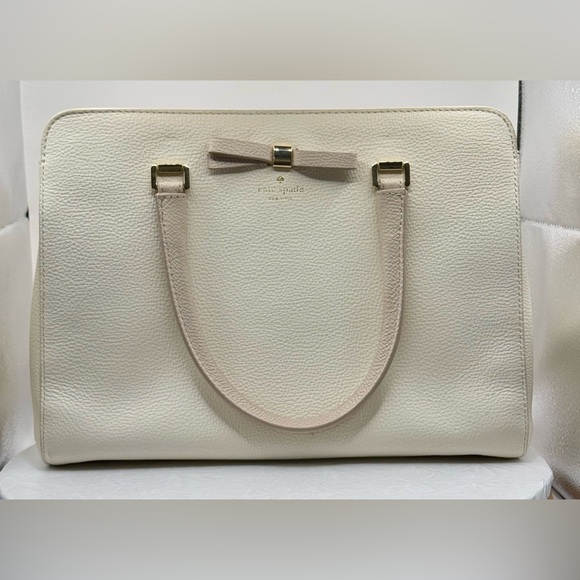 Kate Spade White & Beige Henderson Street Leather Satchel Shoulder Bag‎ with Bow